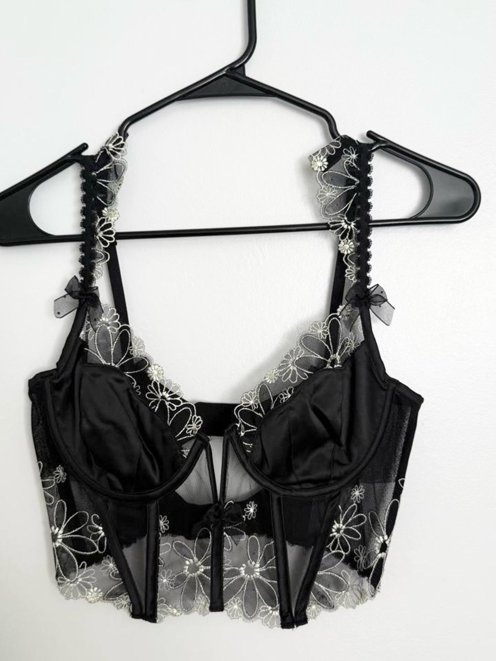 For Love And Lemons Black Floral Embroidered Longline Corset